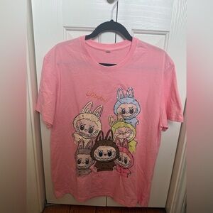 Labubu Pink Graphic T-Shirt with Cartoon Characters